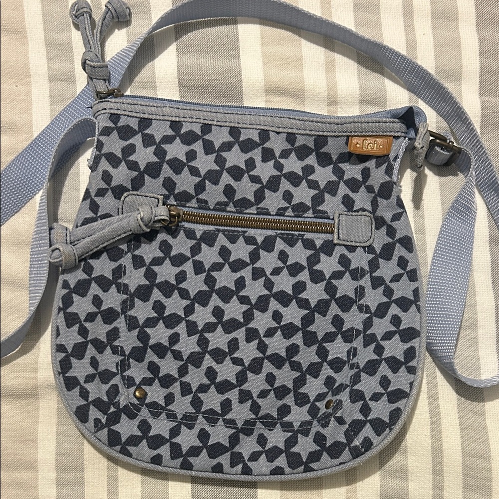 Lei Blue and Black Patterned Crossbody Bag